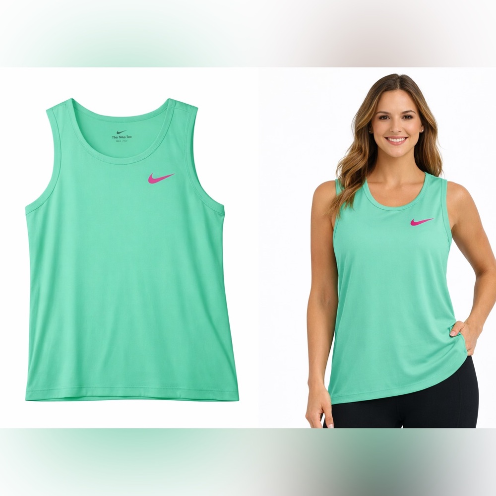 Nike Dri-Fit Athletic Tank Top Mint Green Pink Swoosh Workout Gym Running Small